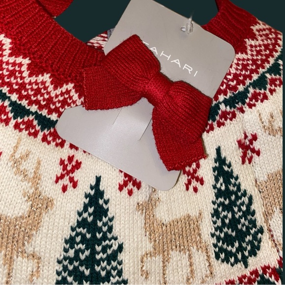 NEW TAHARI KIDS HOLIDAY SET•REINDEER SWEATER•CABLE-KNIT SKIRT•HAIR BOW•S/2T🎄 - Picture 5 of 13